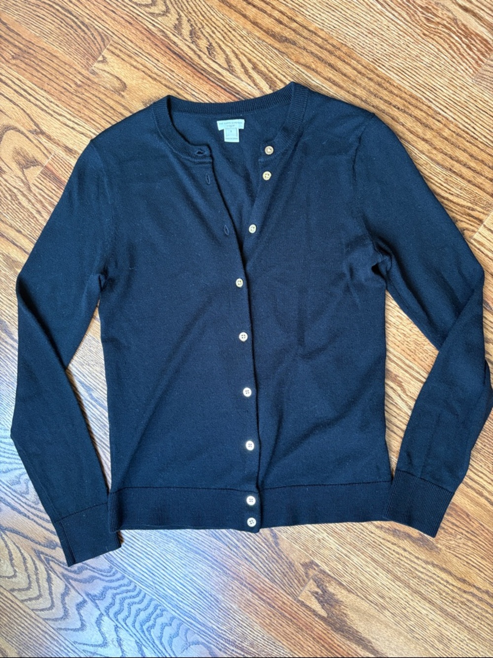 J. Crew Factory Black Crewneck Button-Front Cardigan